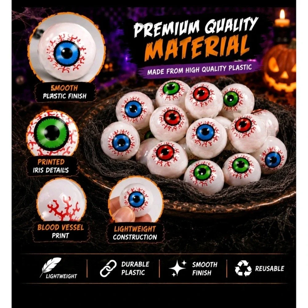 45 Halloween Eyeball Decorations Plastic Bloodshot Eyeballs Ping Pong Party Dec.